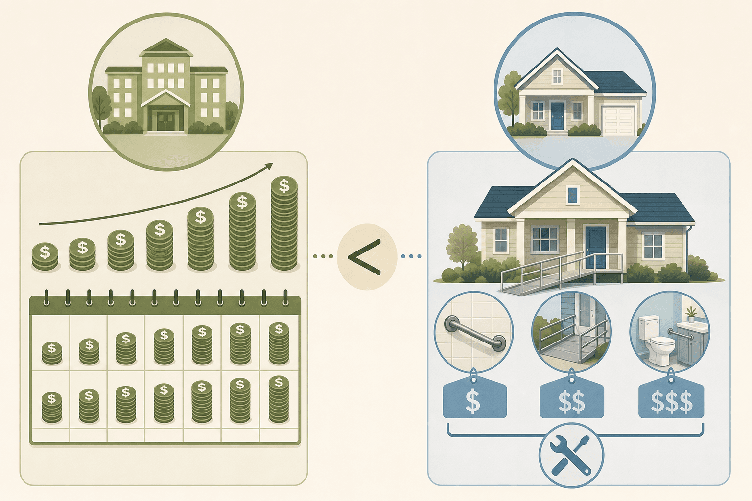 An infographic comparing the annual cost of assisted living to the one-time cost of home modifications.