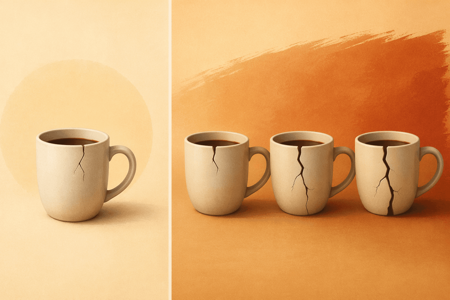 Illustration comparing one cracked mug with a sequence of mugs showing a worsening pattern