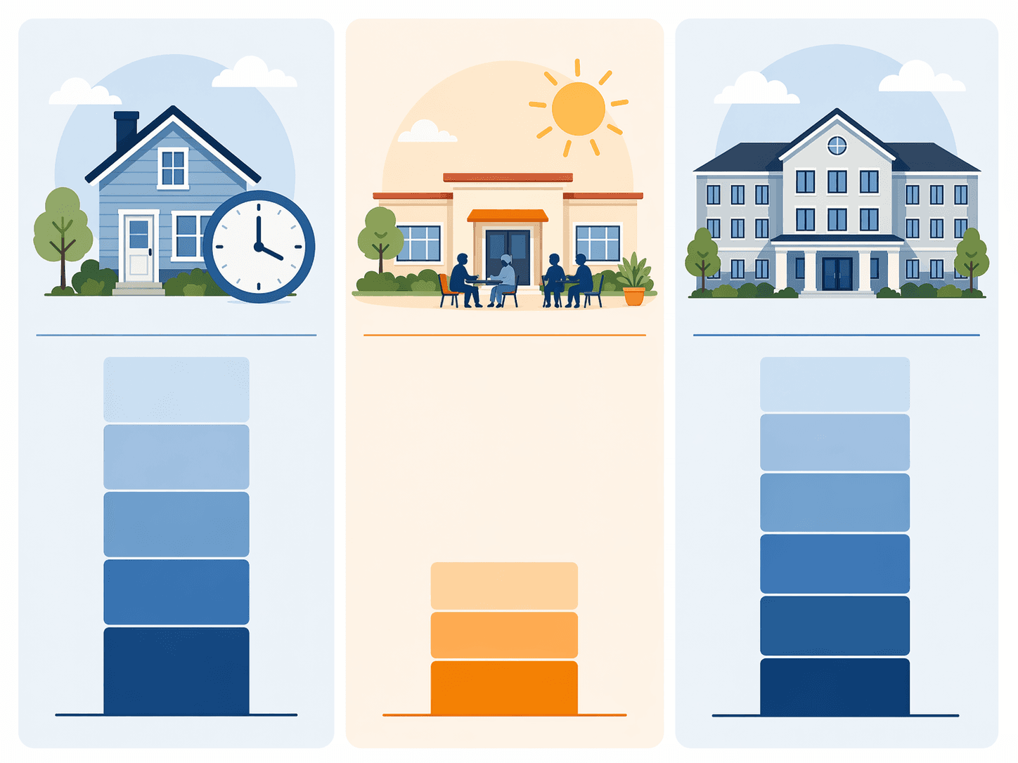 Infographic comparing home care, adult day care, and nursing home care costs