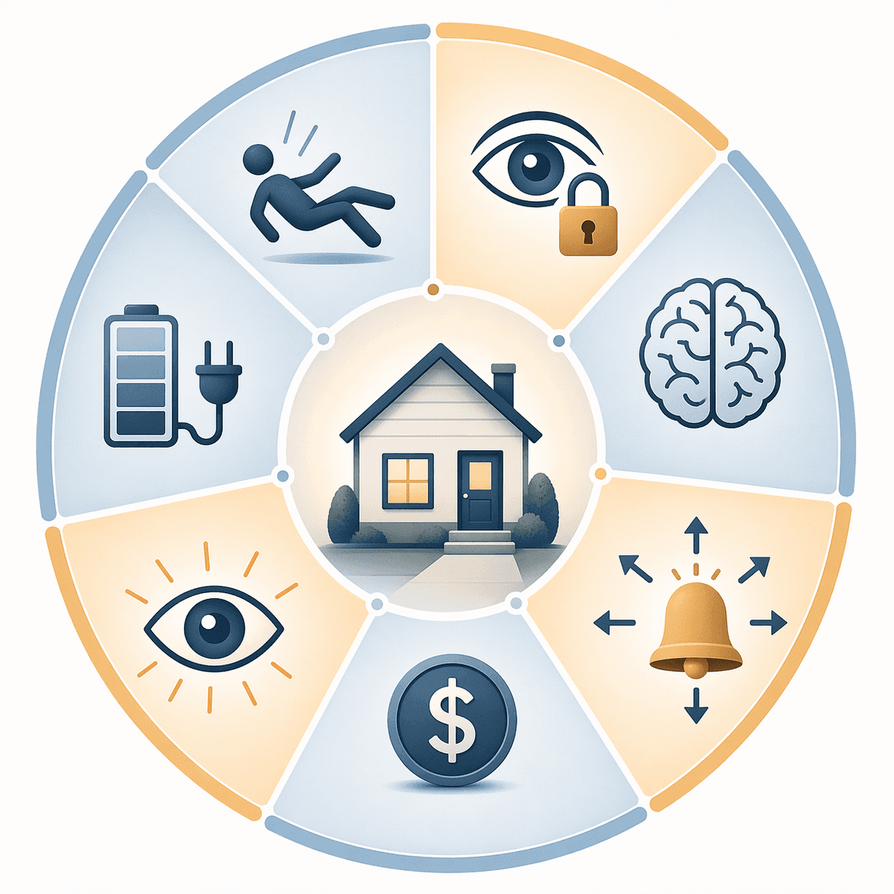 Seven-part framework diagram for choosing an elderly monitoring system