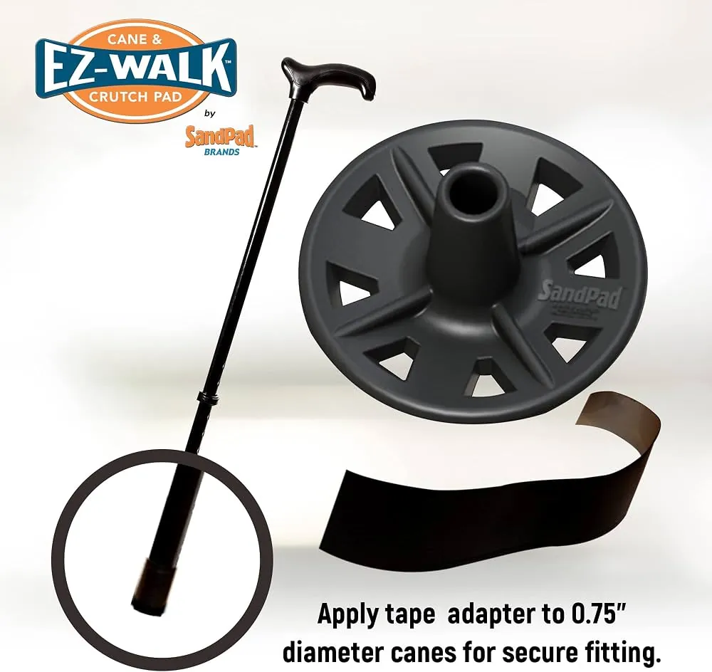 Wide-base all-terrain cane tip designed to reduce sinking into sand