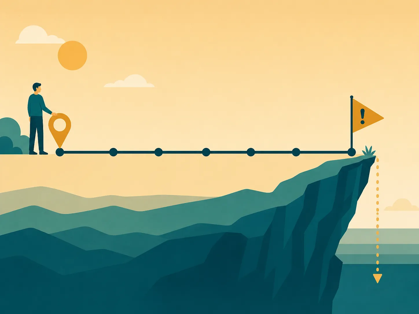 Timeline illustration showing a projected trust-fund depletion cliff years in the future