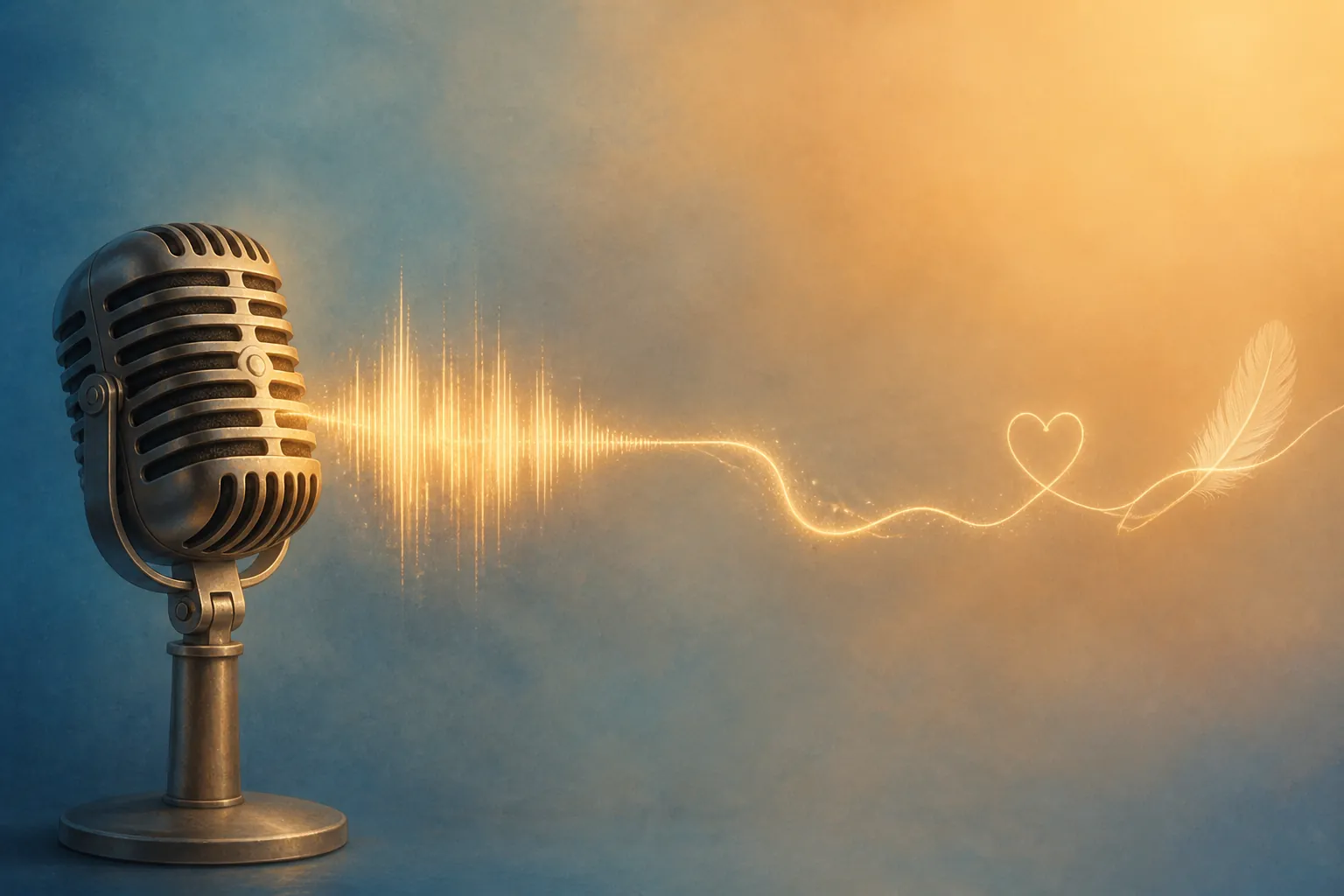 Vintage microphone with a glowing sound wave symbolizing preserving a loved one's voice