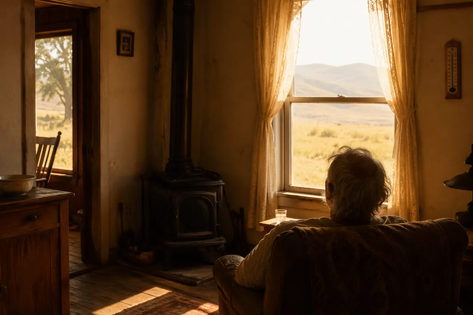 Older adult seated in a hot rural Montana home without air conditioning