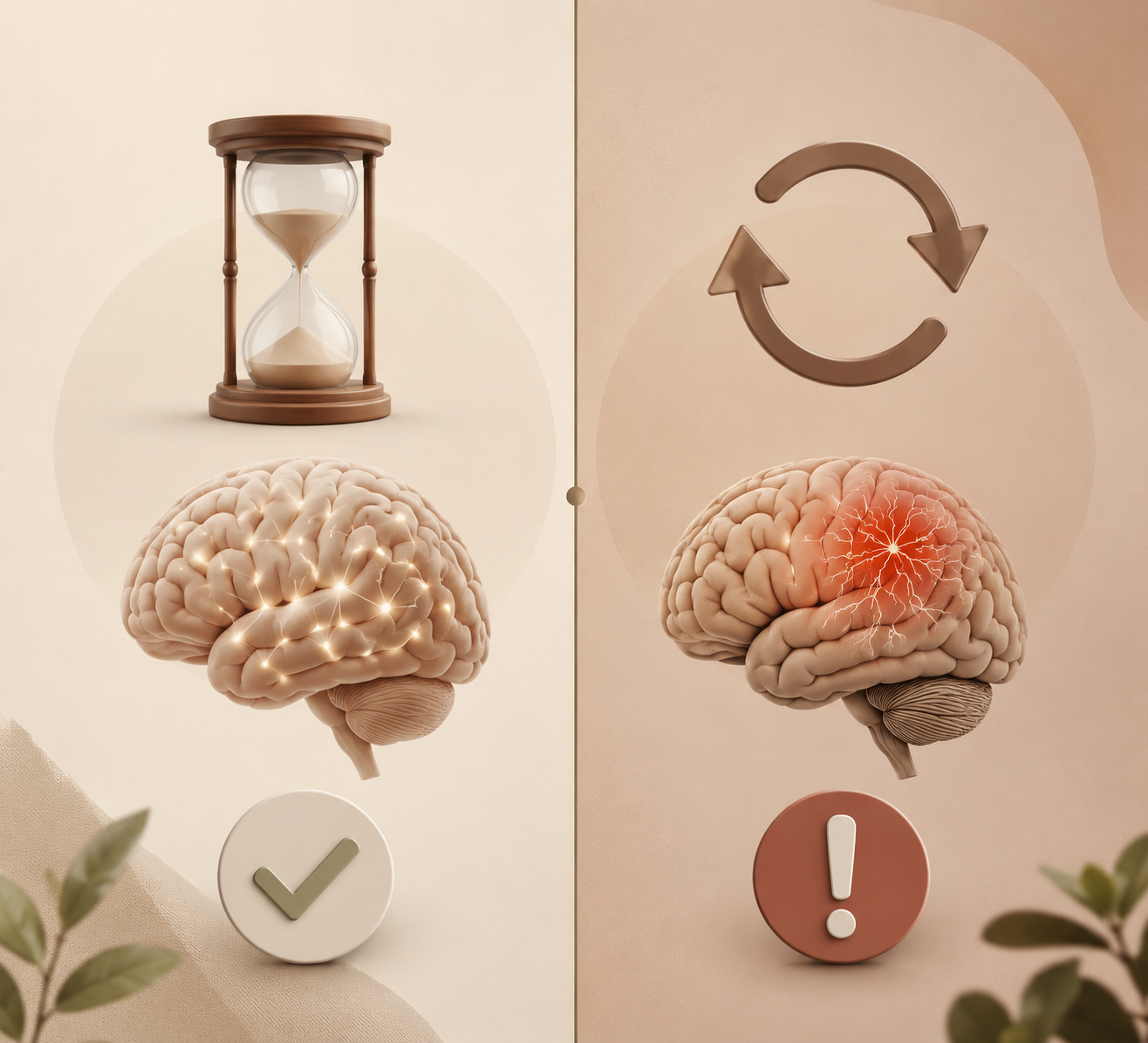 Side-by-side comparison of normal aging signs and cognitive changes that warrant evaluation