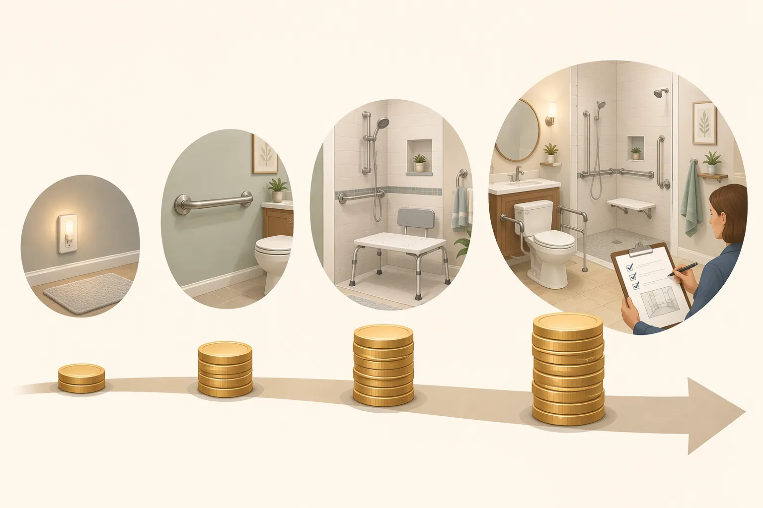 An illustrated pathway mapping property tax savings amounts to home safety modifications