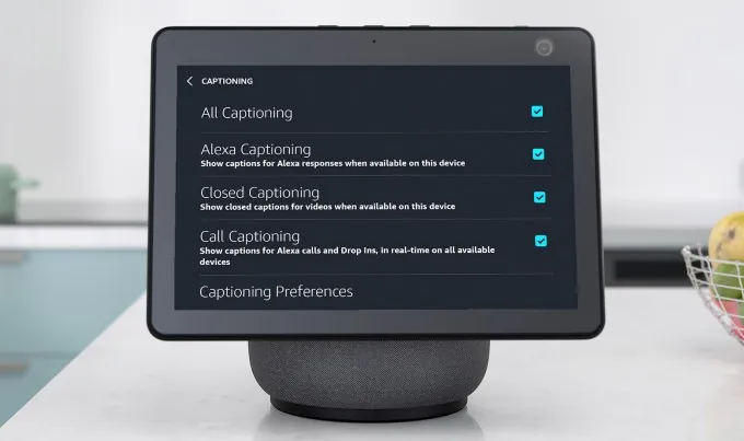 Amazon Echo Show displaying Alexa Captioning on screen