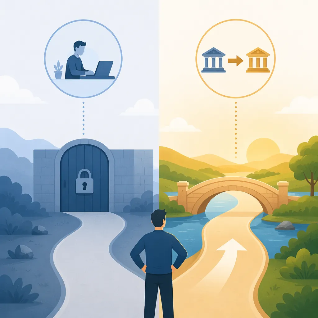 Two financial pathways showing an earned-income barrier blocking backdoor contributions and an open IRA-to-Roth conversion path
