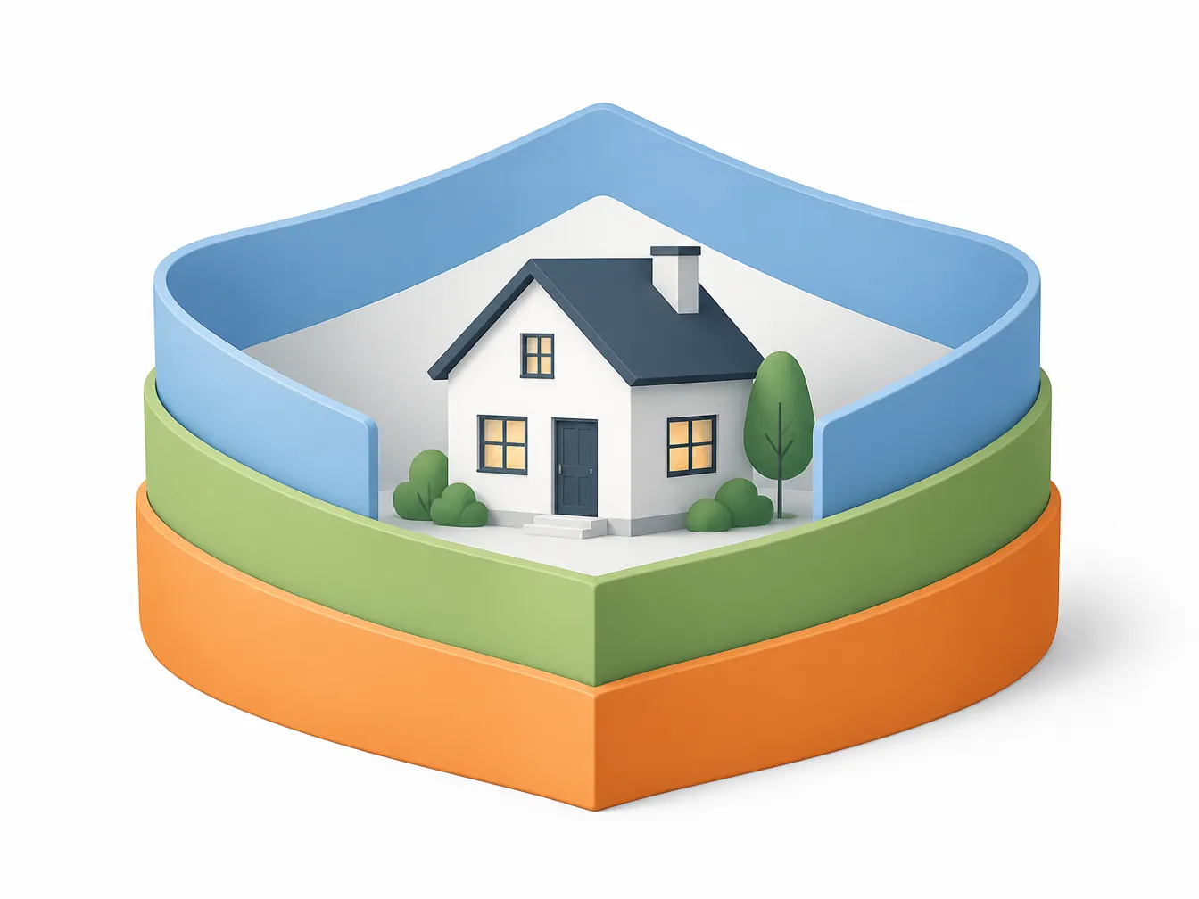 Illustration of a small house protected by stacked bands of energy assistance