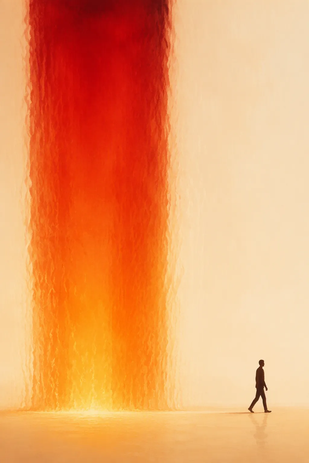 Illustration of rising heat colors with a small figure calmly stepping away