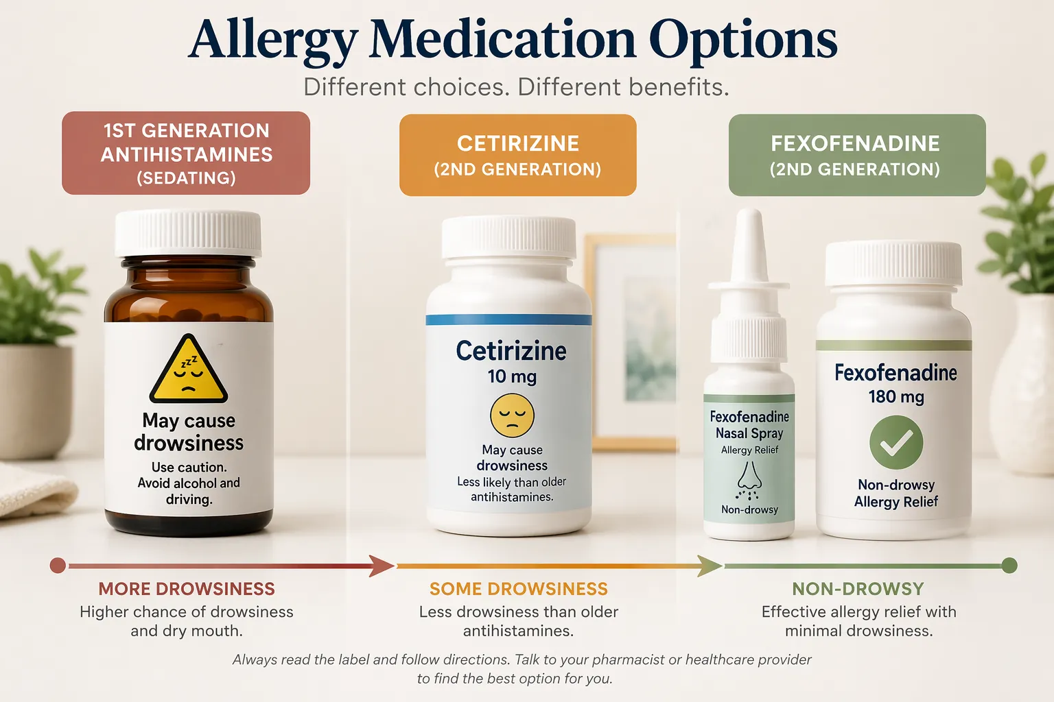 Comparison of sedating antihistamines, cetirizine, and safer allergy options