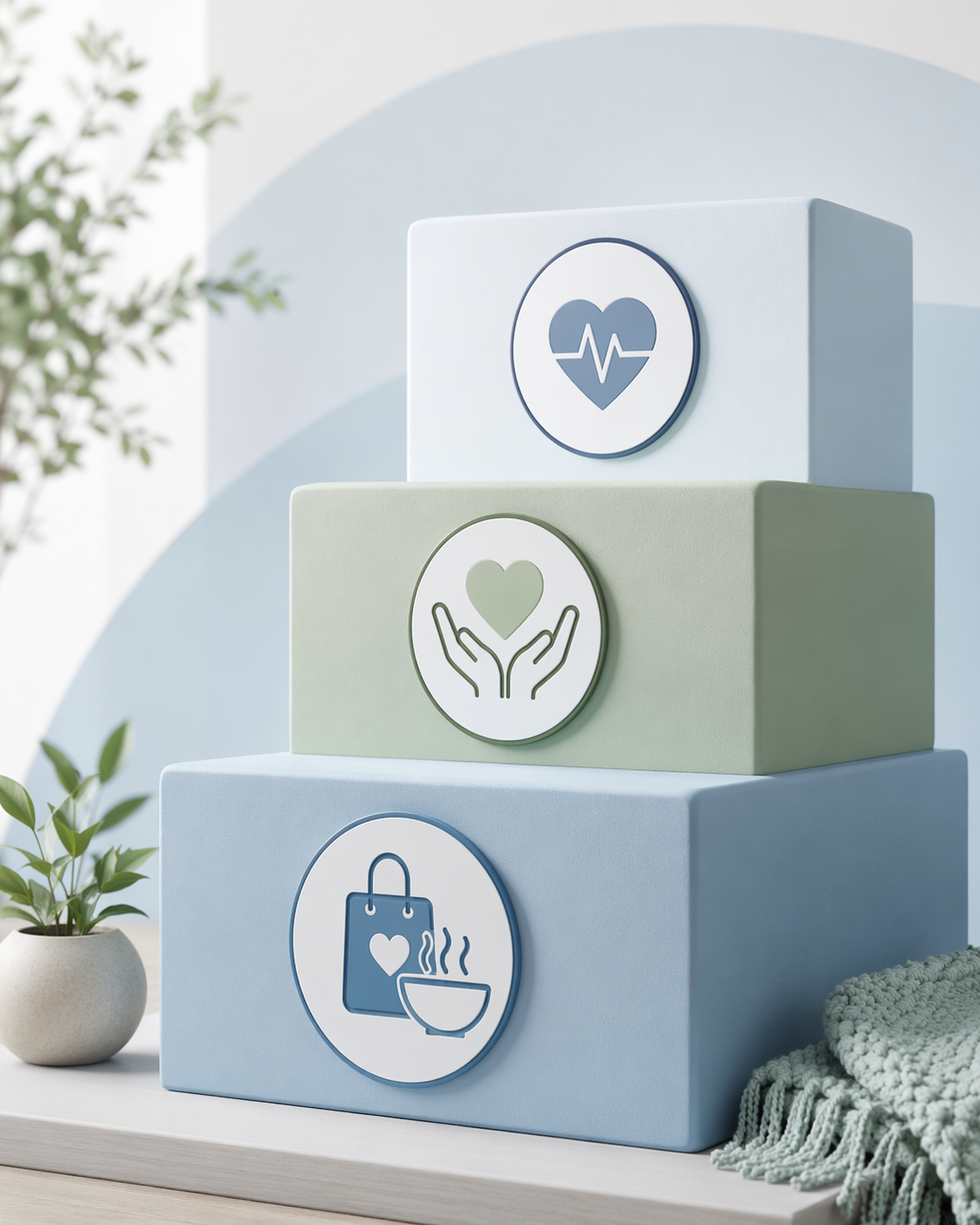 Three ascending home care service tiers from companionship to personal care to higher support