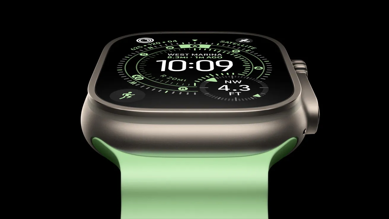 Apple Watch Ultra 3 with a large titanium case and bright display
