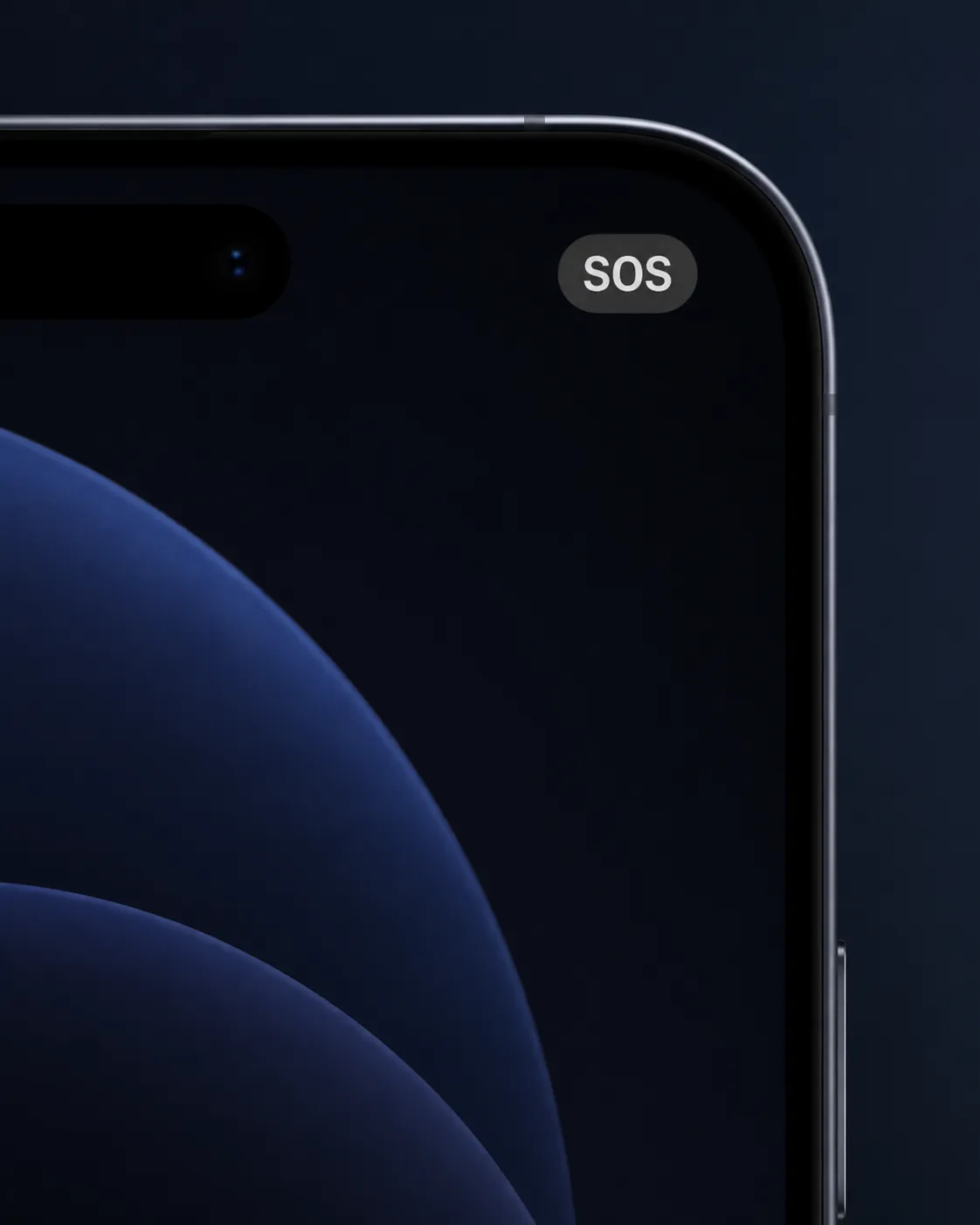 A smartphone screen shows an SOS badge in the top corner