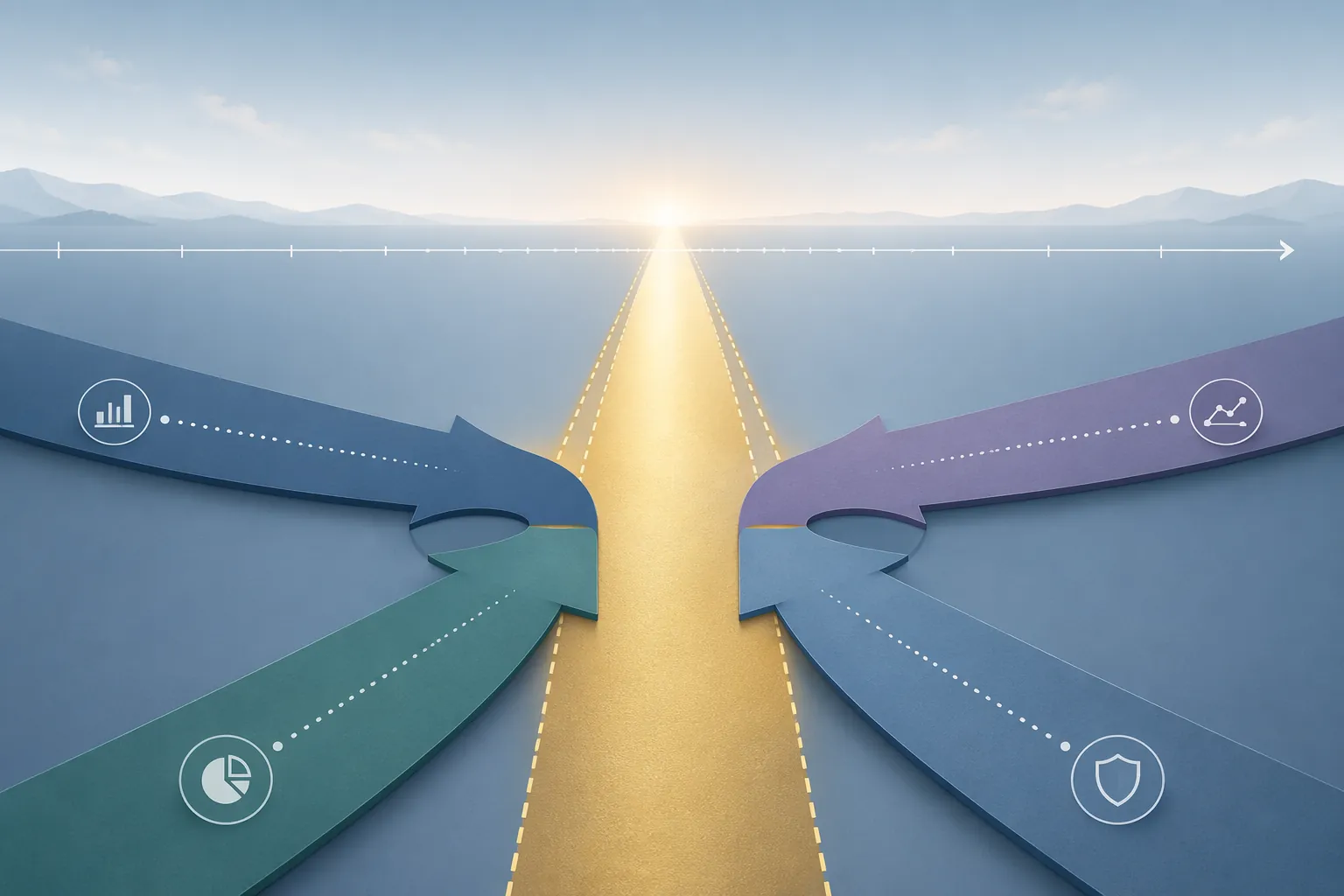 Four colored pathways converging toward a central retirement withdrawal planning band