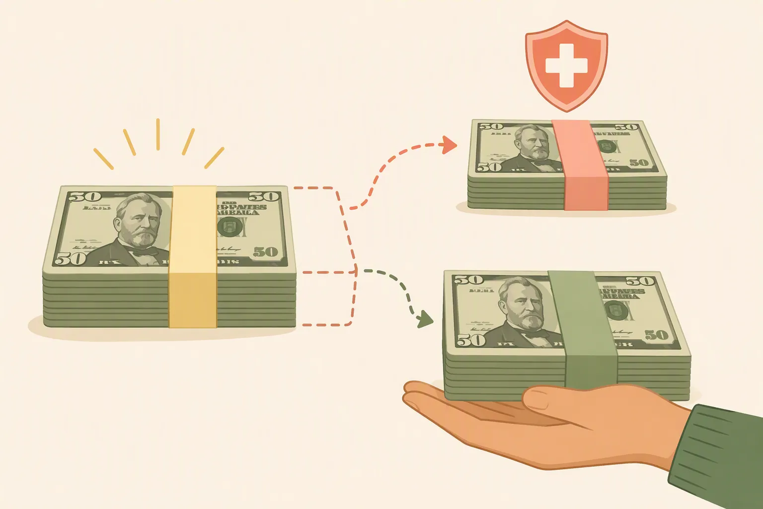 Illustration of a Social Security raise divided so that about one third goes to the Medicare Part B premium increase