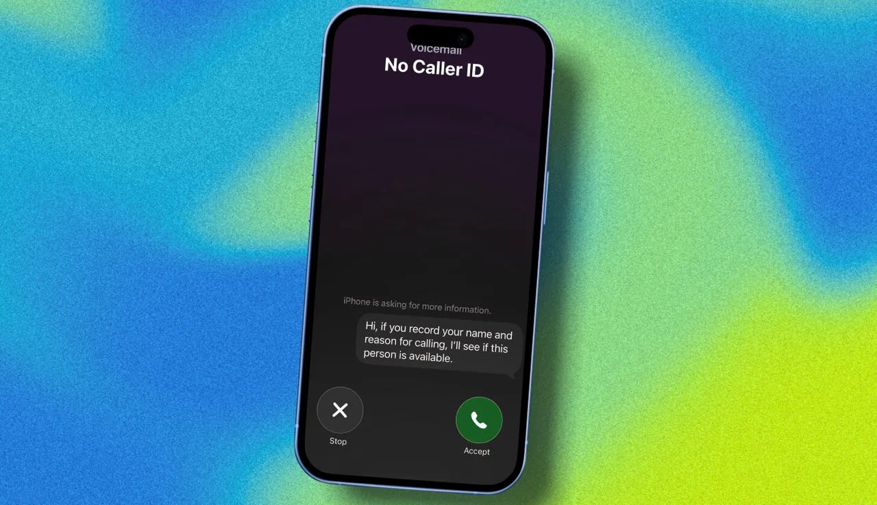 iPhone screen showing iOS 26 Ask Reason for Calling screening an unknown caller
