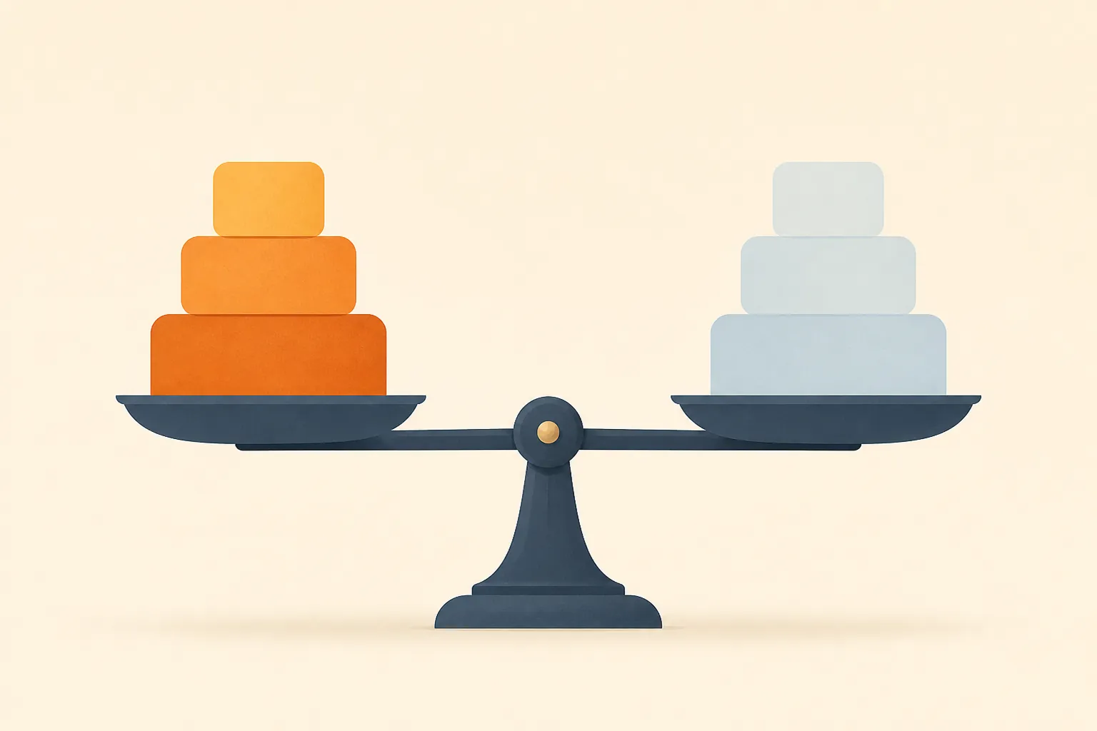 Balance scale comparing three solid blocks with three faded blocks to represent CPI-W quarters