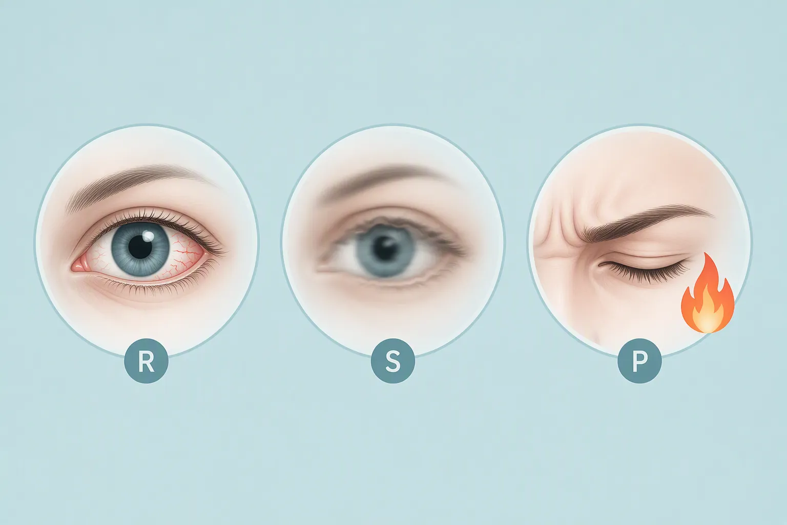 RSVP eye symptom icons for redness, sudden vision change, and pain