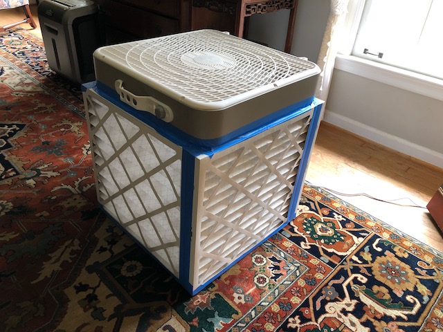 DIY portable air cleaner made from a box fan and a high-MERV filter