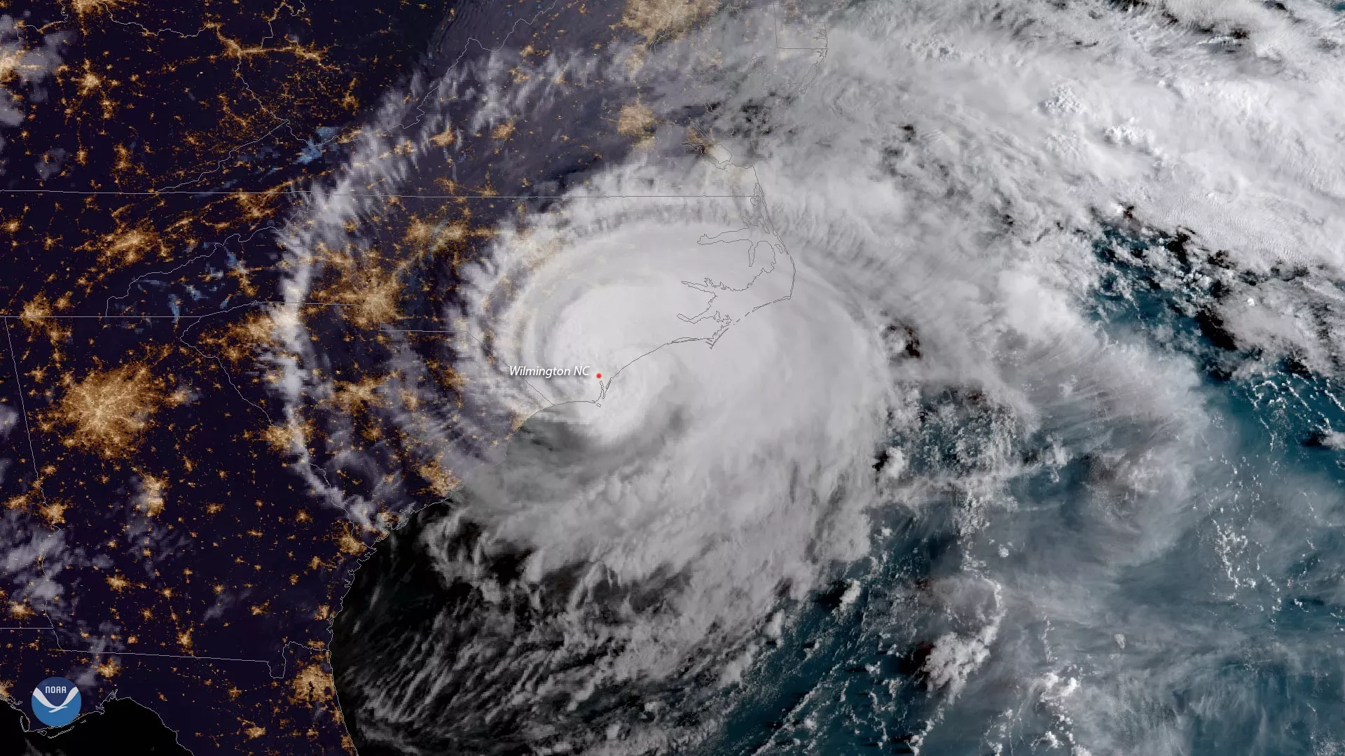 NOAA GOES-16 satellite view of Hurricane Florence over the Atlantic Ocean