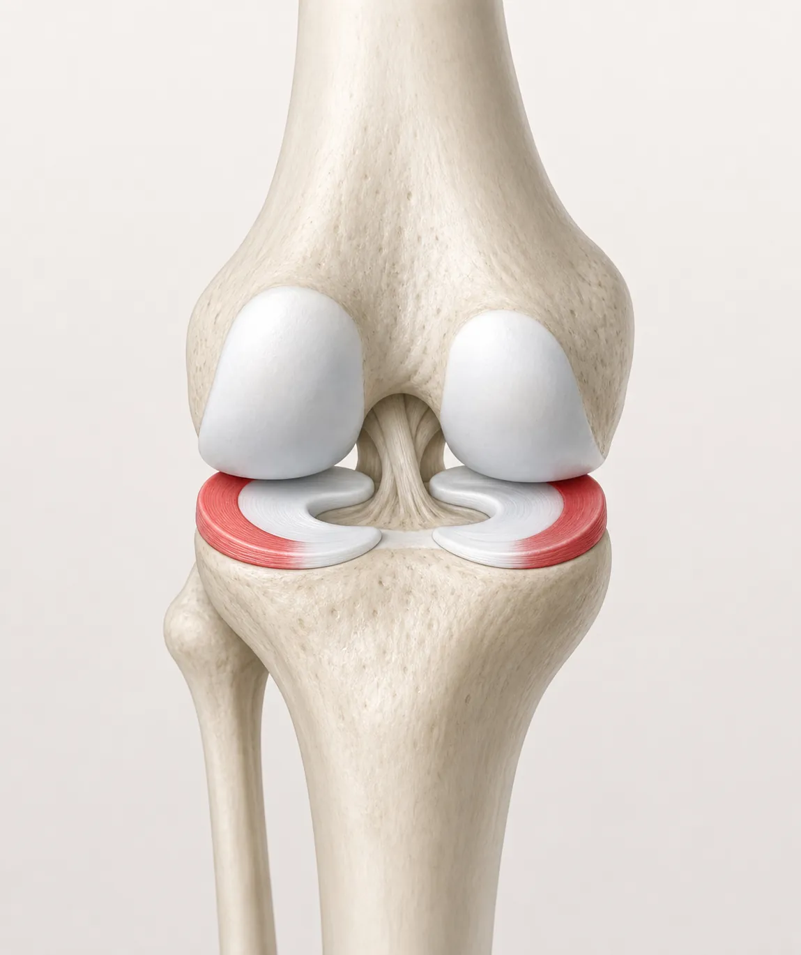 Medical illustration of a knee meniscus showing the red outer zone and pale inner zone