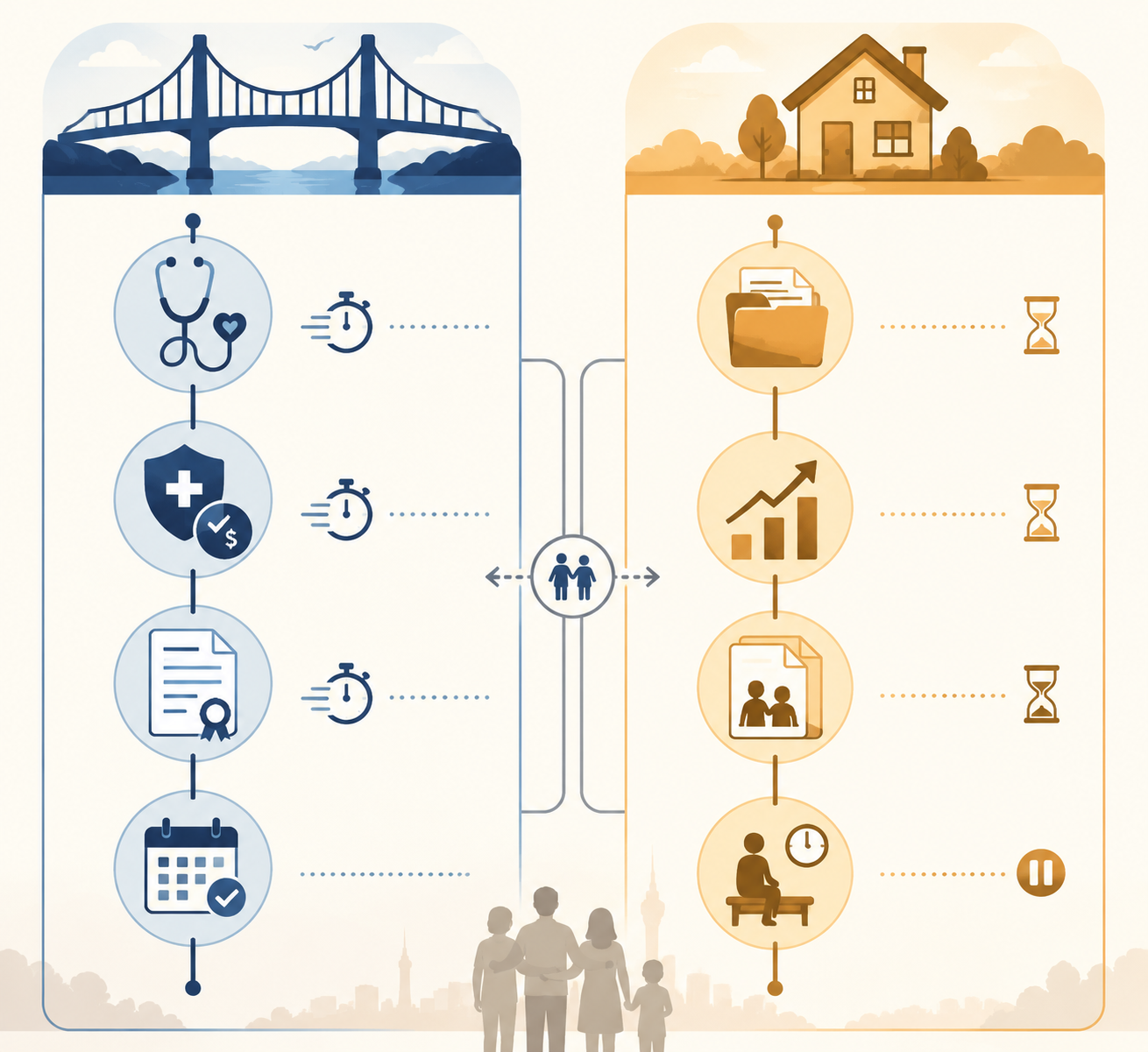 Two-column comparison of Super Visa requirements and PGP preparation tasks