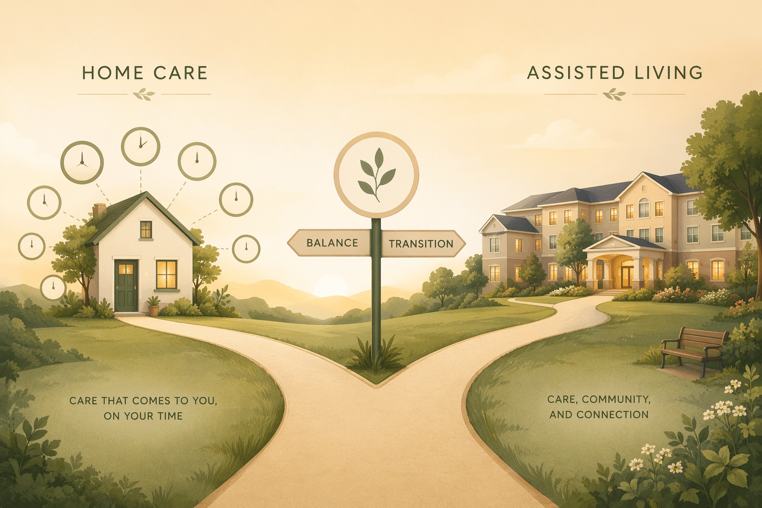 Comparison graphic showing home care hours crossing over with assisted living as costs shift