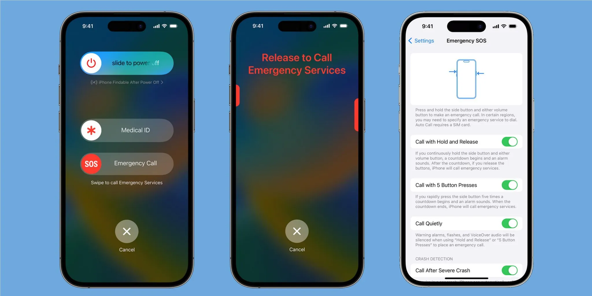 An iPhone lock screen showing Medical ID information and emergency contacts