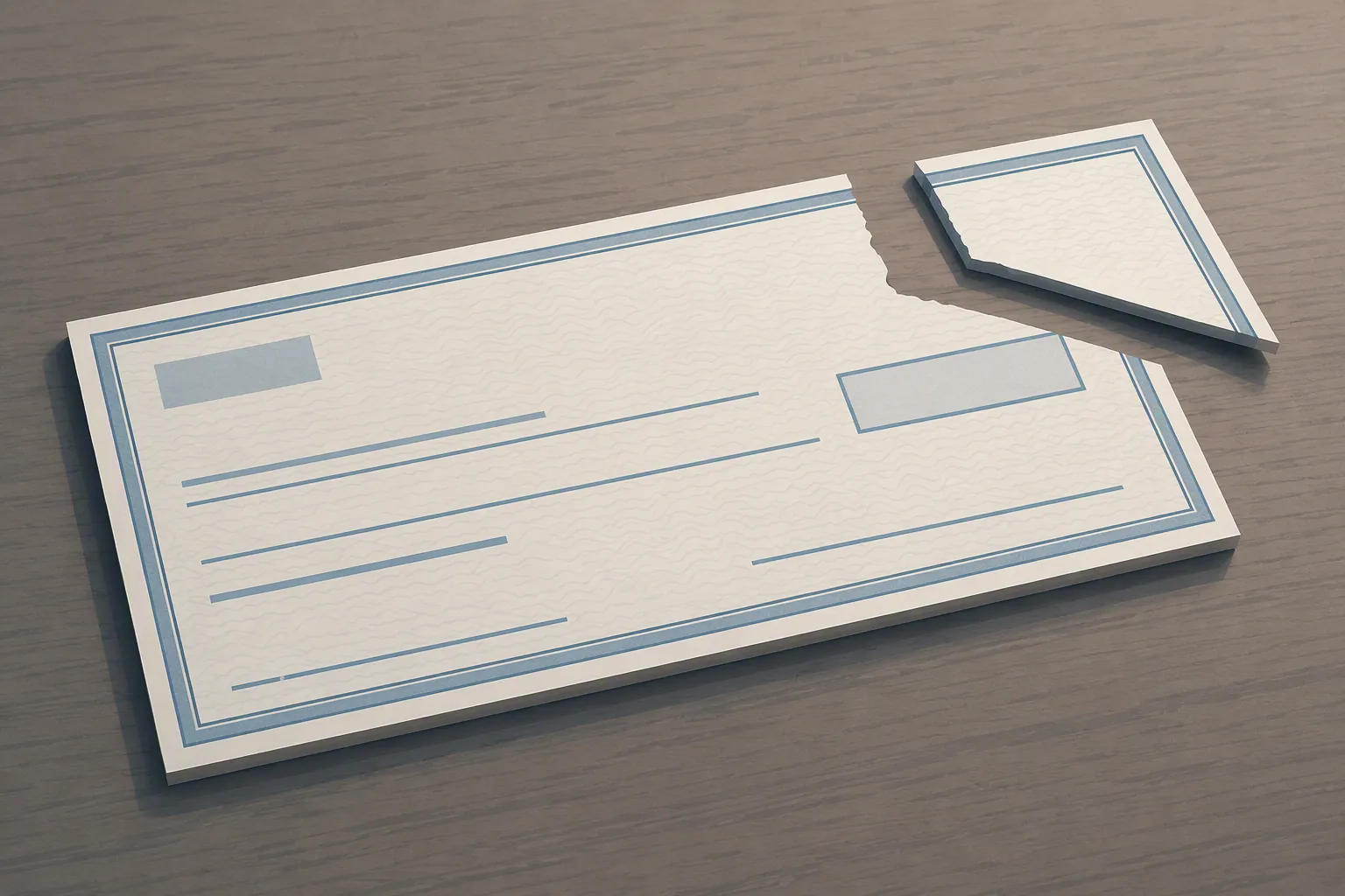 Illustration of a paper benefit check with a separated corner symbolizing a deduction taken before payment is received
