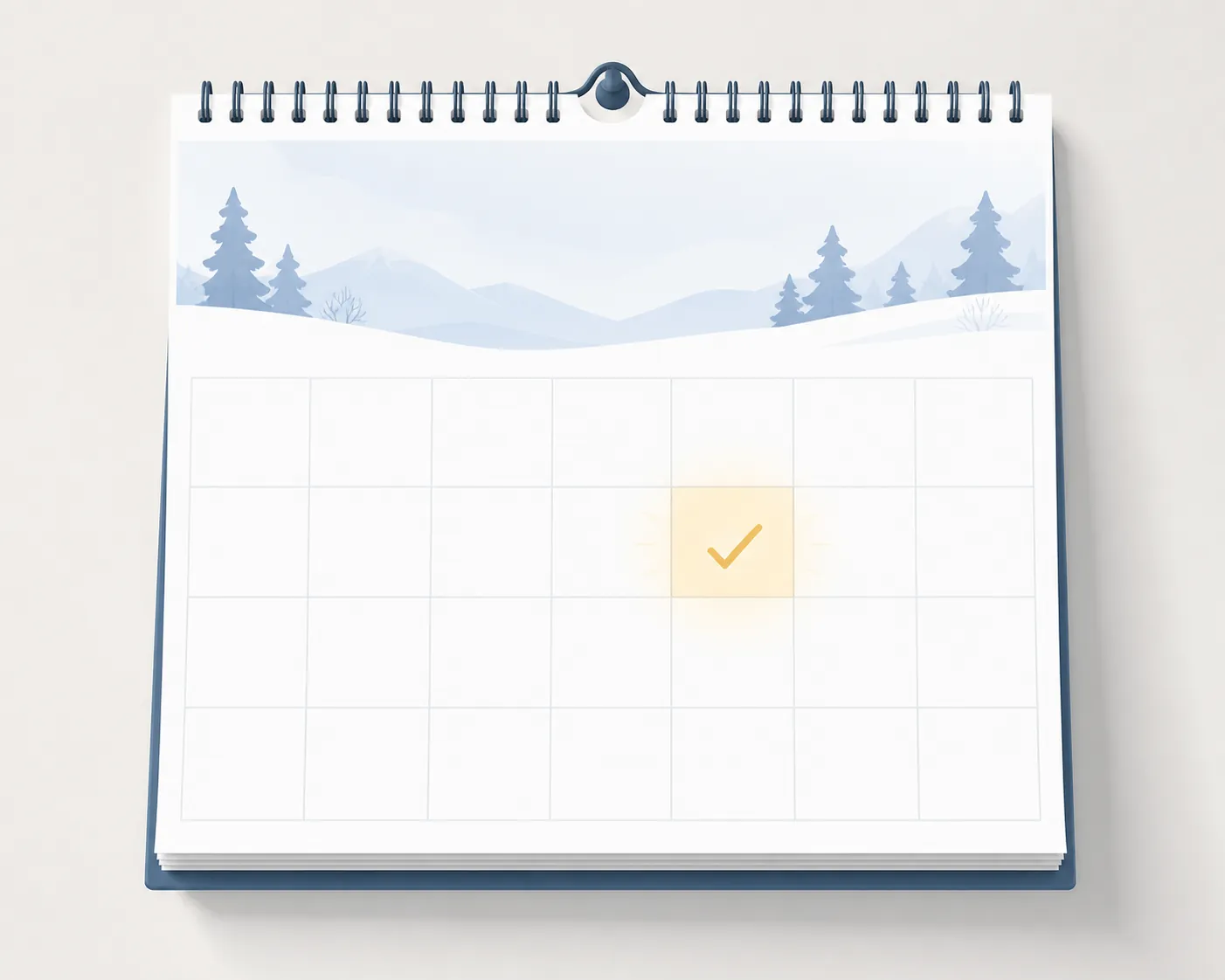 Open January calendar page with one highlighted day and a checkmark marking a scheduled payment date