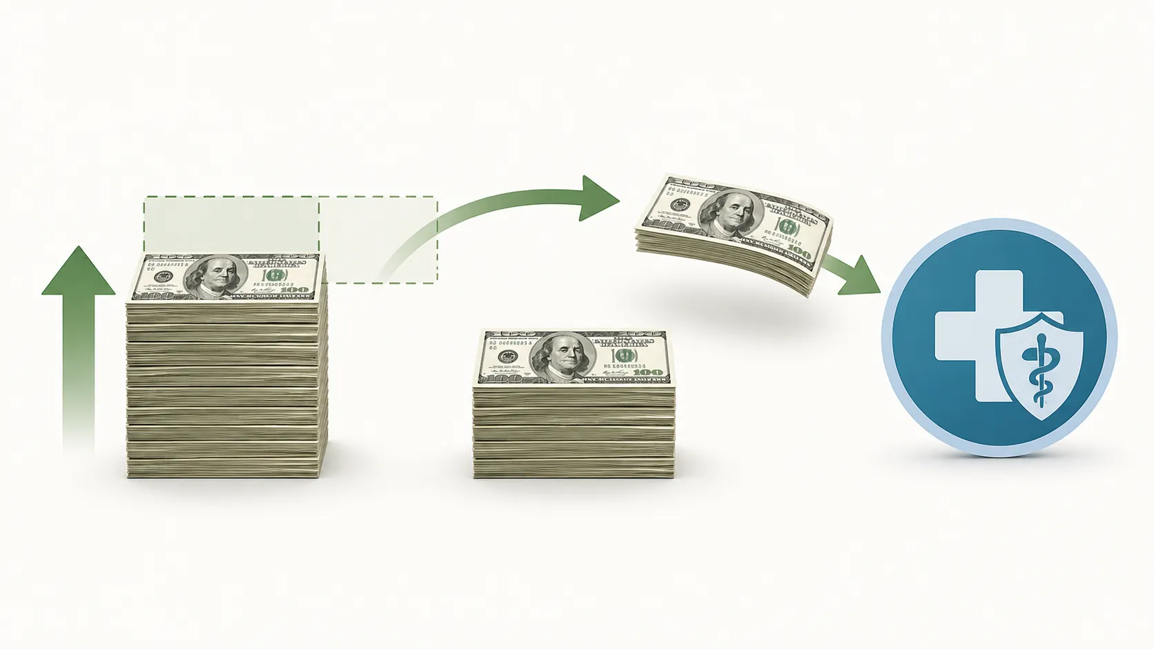 Financial illustration showing part of a COLA increase diverted to Medicare Part B and a smaller remaining amount