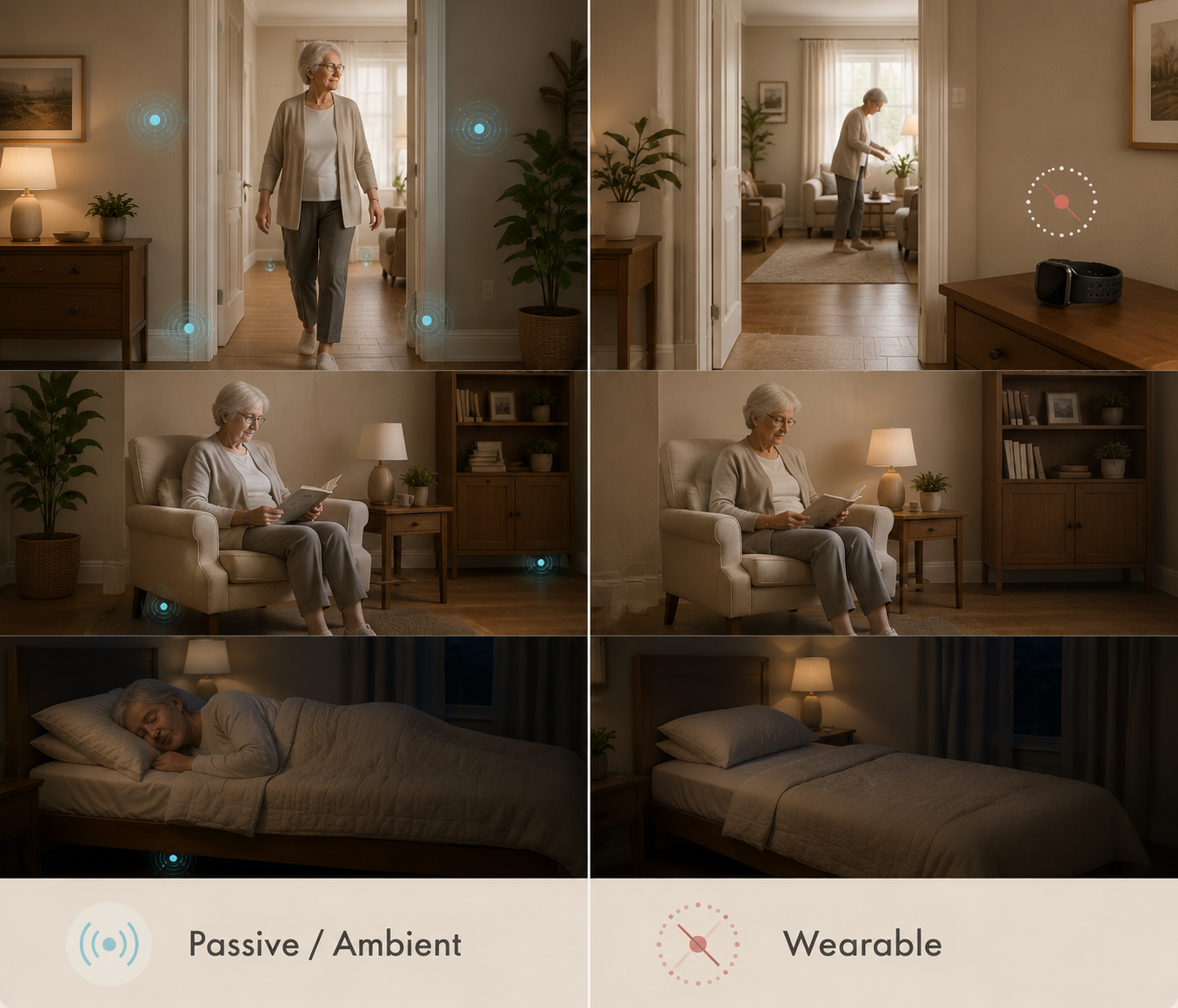 Comparison of passive ambient sensors in use and a wearable device left unused on a dresser