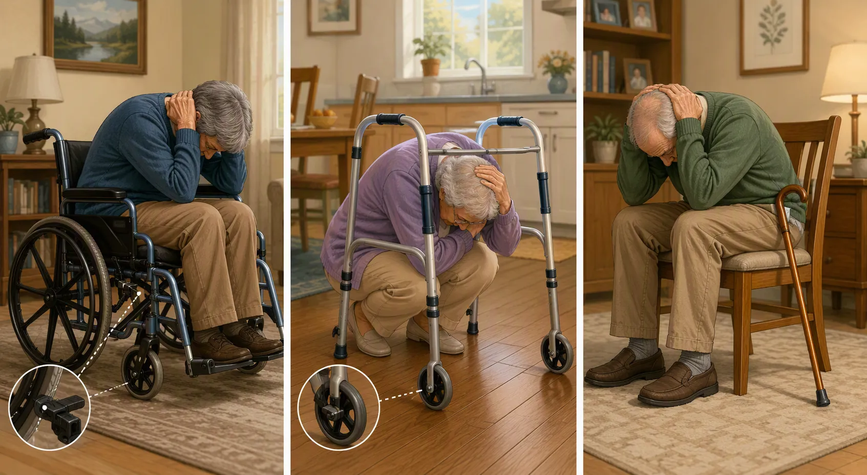 Three modified earthquake protective actions for wheelchair, walker, and cane users