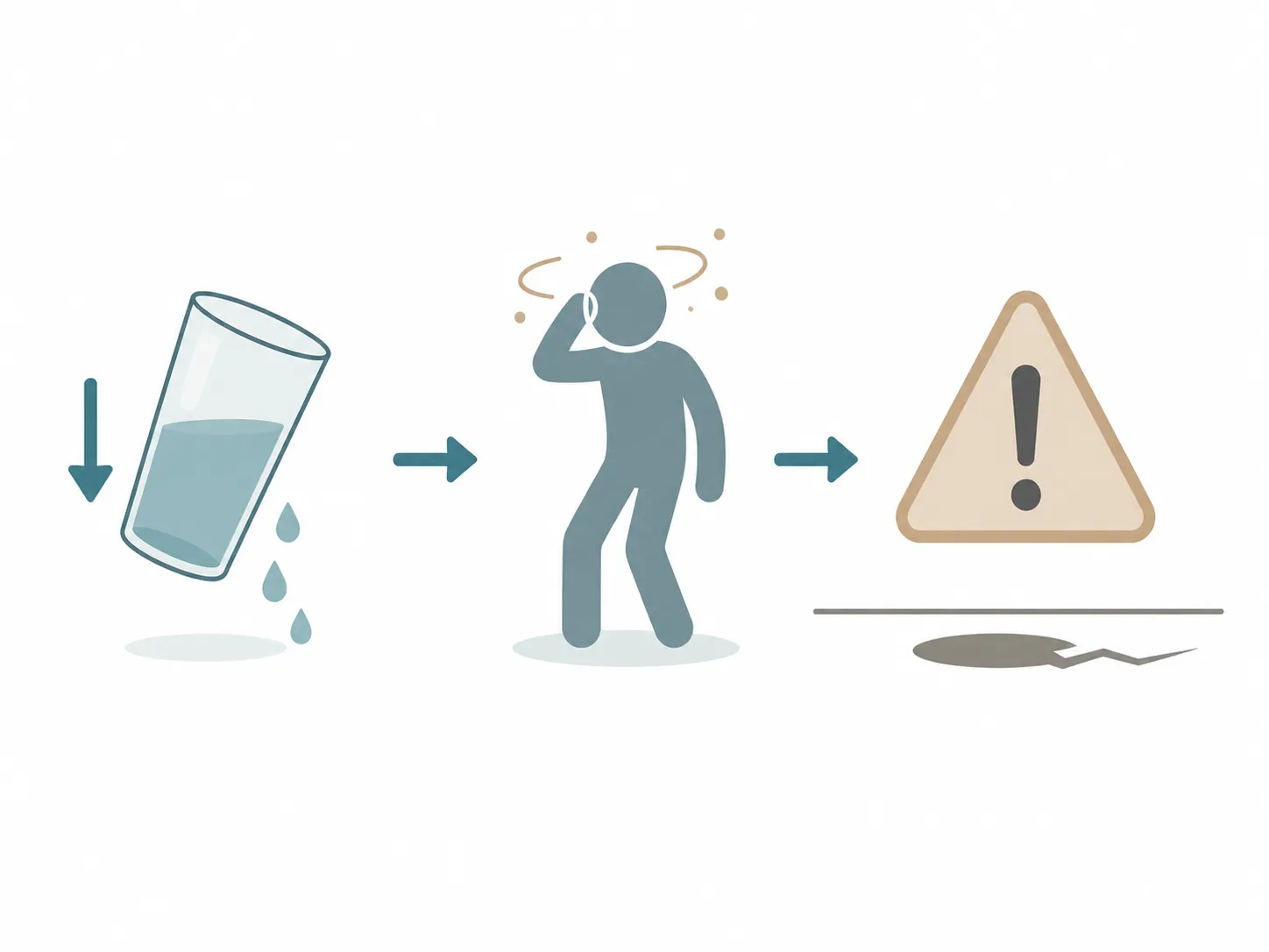 Illustration showing dehydration leading to dizziness and fall risk