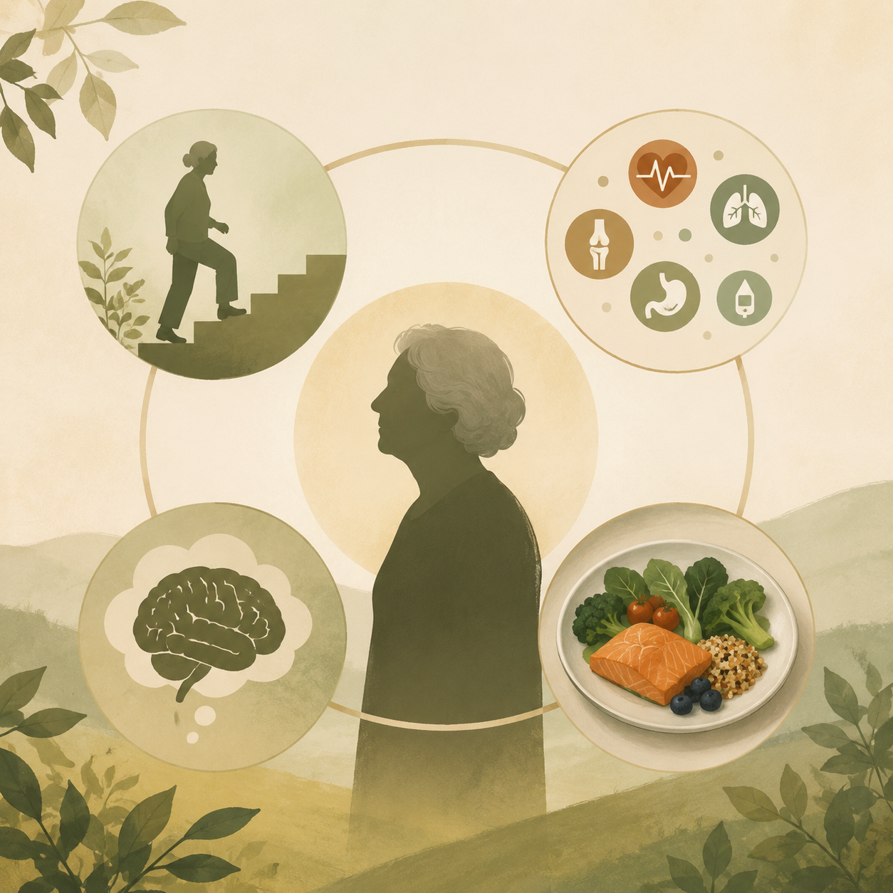 Four connected factors around an older person: function, comorbidities, cognition, and nutrition