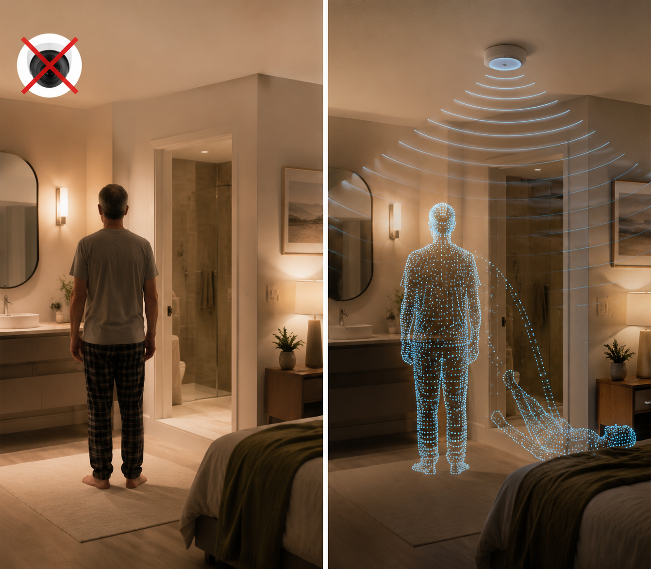 A comparison of camera surveillance and radar-based bathroom monitoring using non-identifying point-cloud sensing