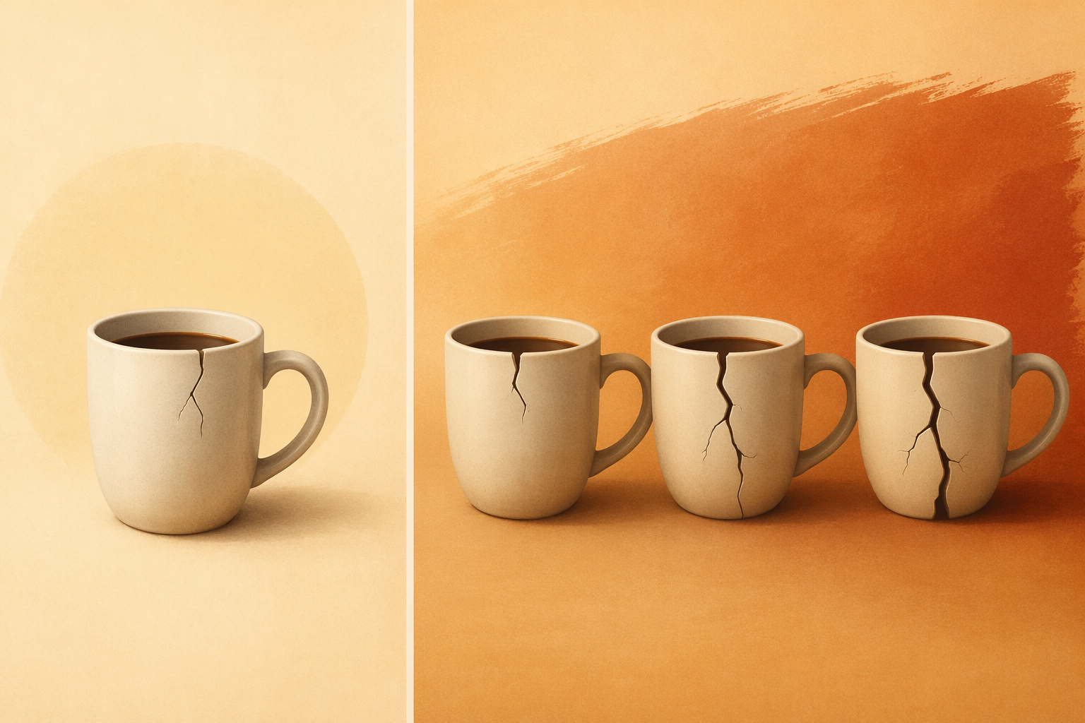 Illustration comparing one cracked mug with a sequence of mugs showing a worsening pattern