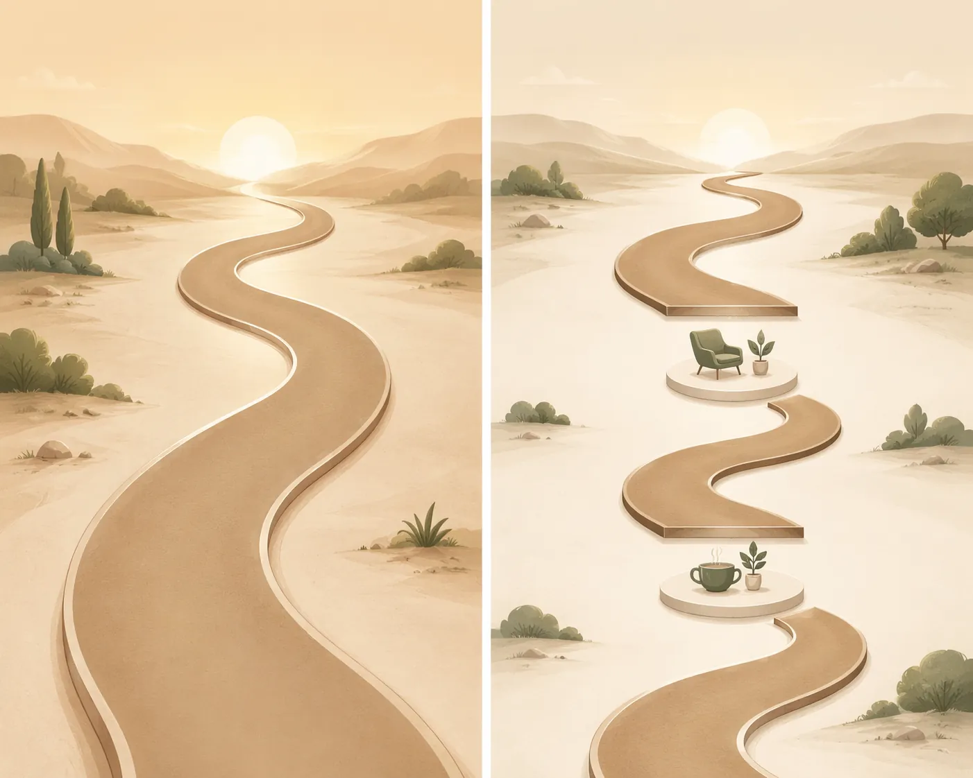 Illustration comparing one continuous procedure day with the same journey divided into shorter segments