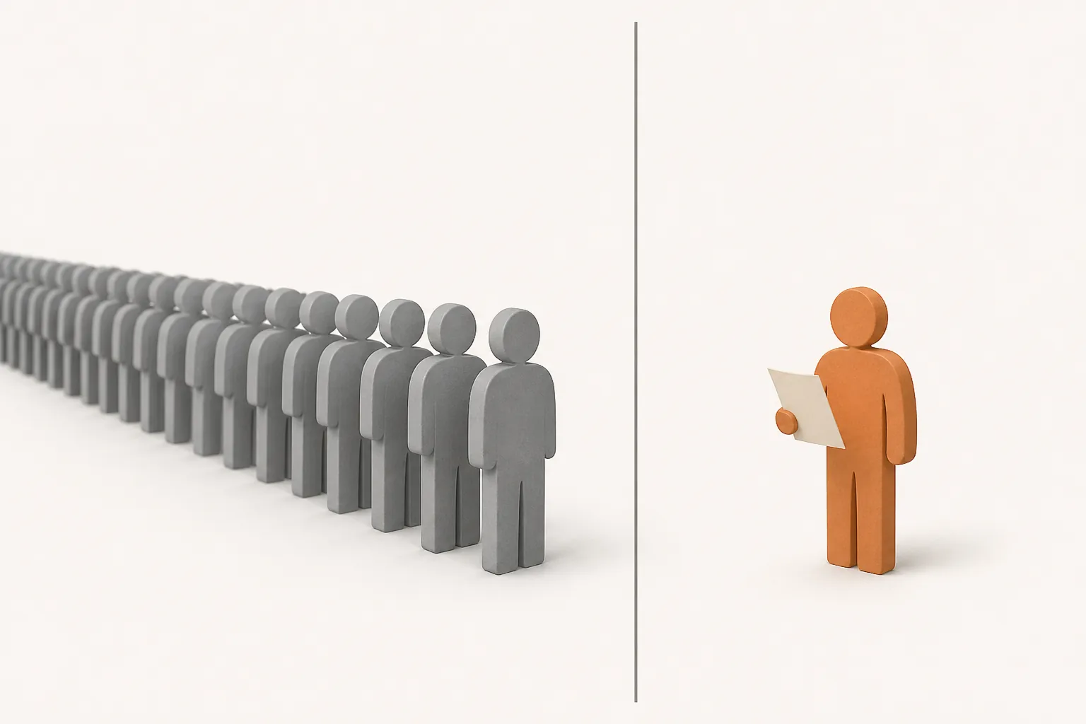 A crowd of gray figures beside one individual holding a sheet of paper, showing the difference between an average and a personal amount