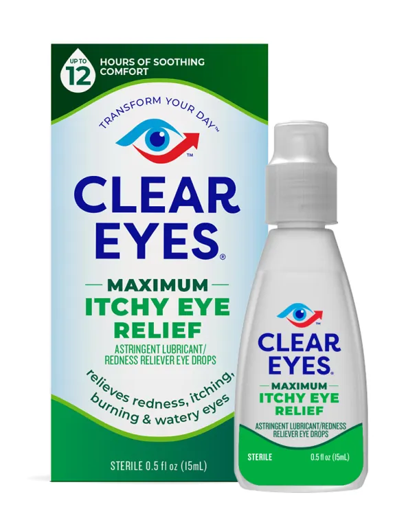 Clear Eyes Maximum Itchy Eye Relief 0.5 fl oz bottle and packaging
