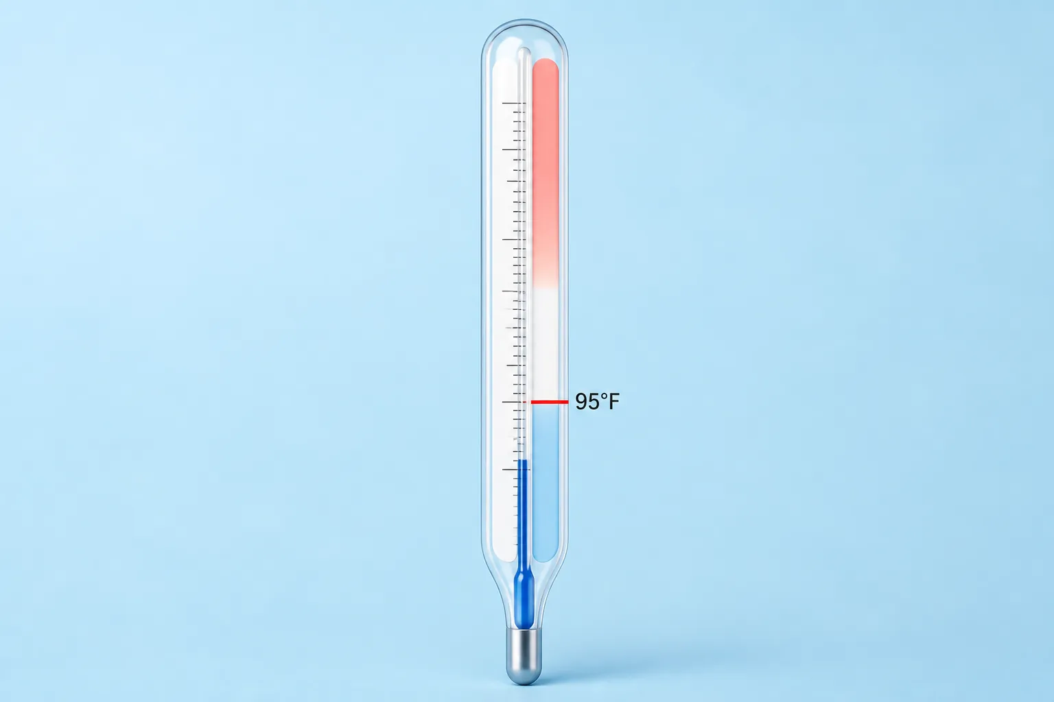 Clinical thermometer marking the 95°F danger threshold