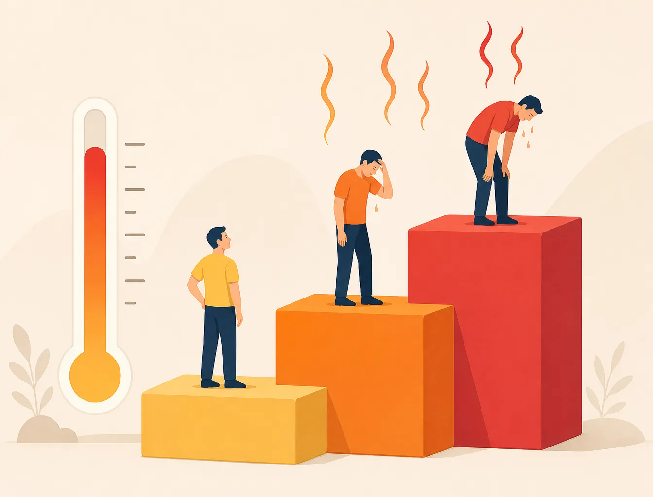 Three-step heat illness ladder moving from yellow to orange to red