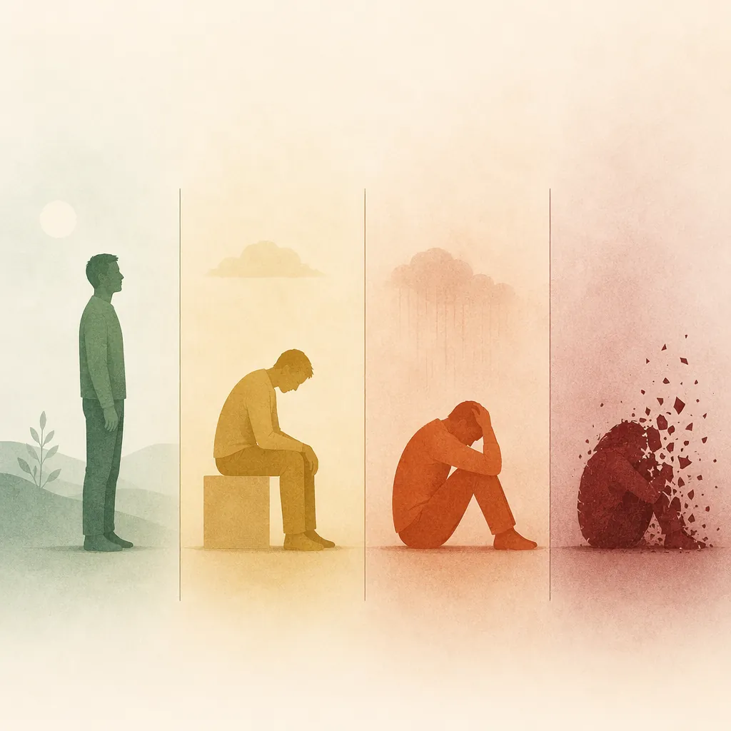 Illustration showing progression from normal strain to burnout, depression, and crisis
