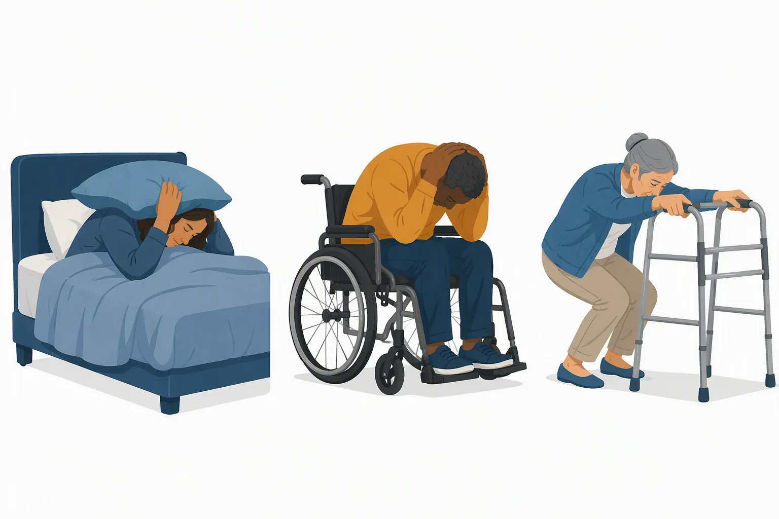 Adapted earthquake protective postures for a person in bed, a wheelchair user, and a walker user