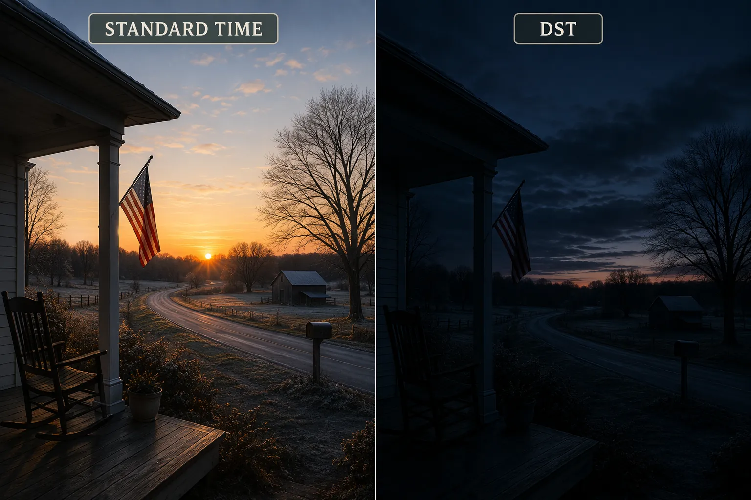 Comparison of a Mississippi winter morning under standard time and permanent daylight saving time