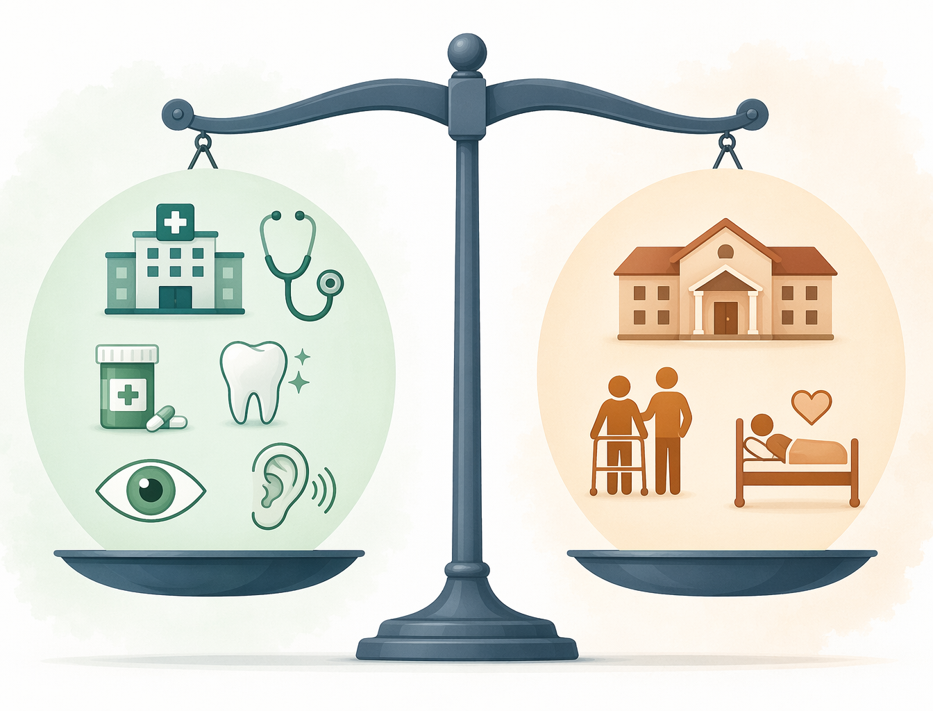 An illustration showing covered benefits on one side and coverage gaps on the other.