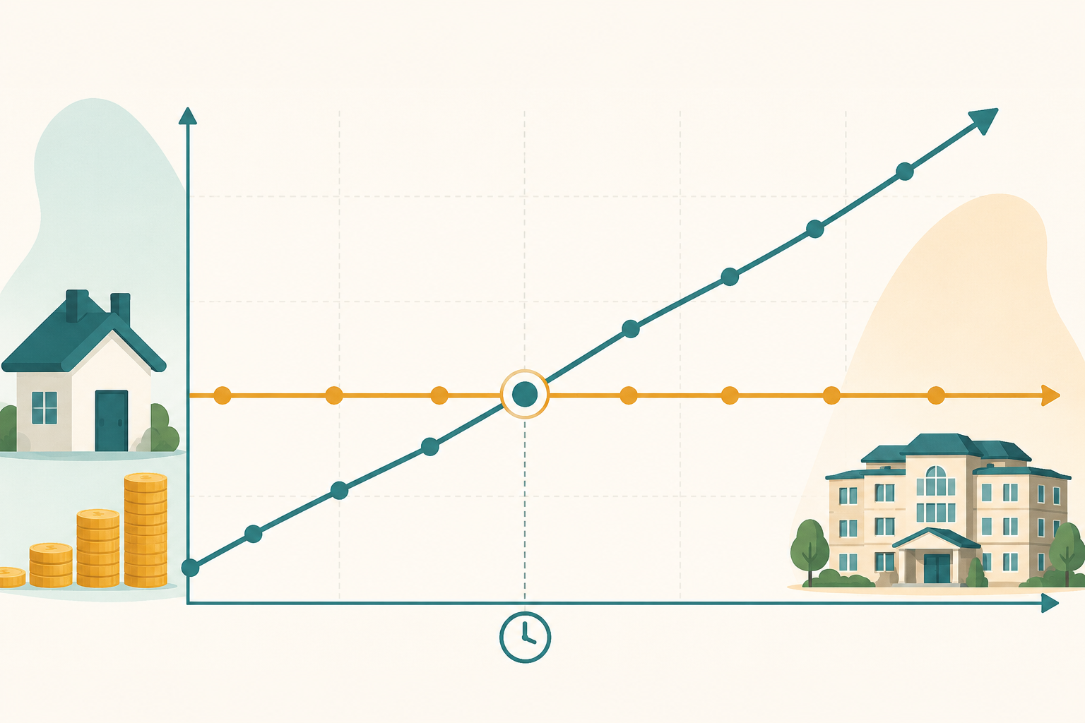 Infographic showing home care costs rising until they cross assisted living costs