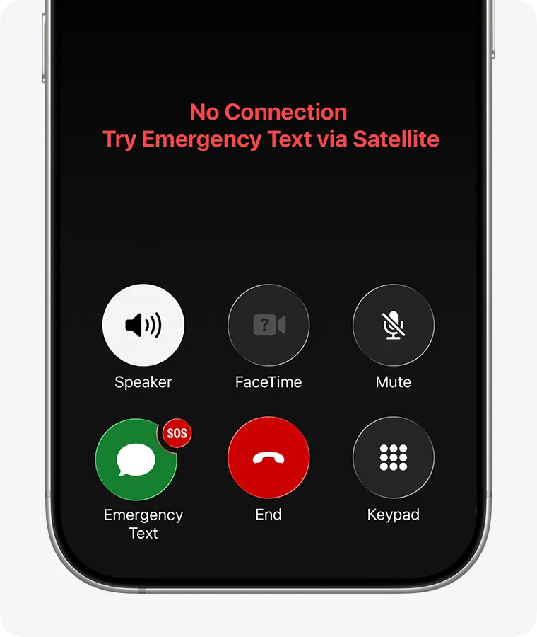 An iPhone showing the Emergency SOS via satellite interface when no cellular or Wi-Fi connection is available