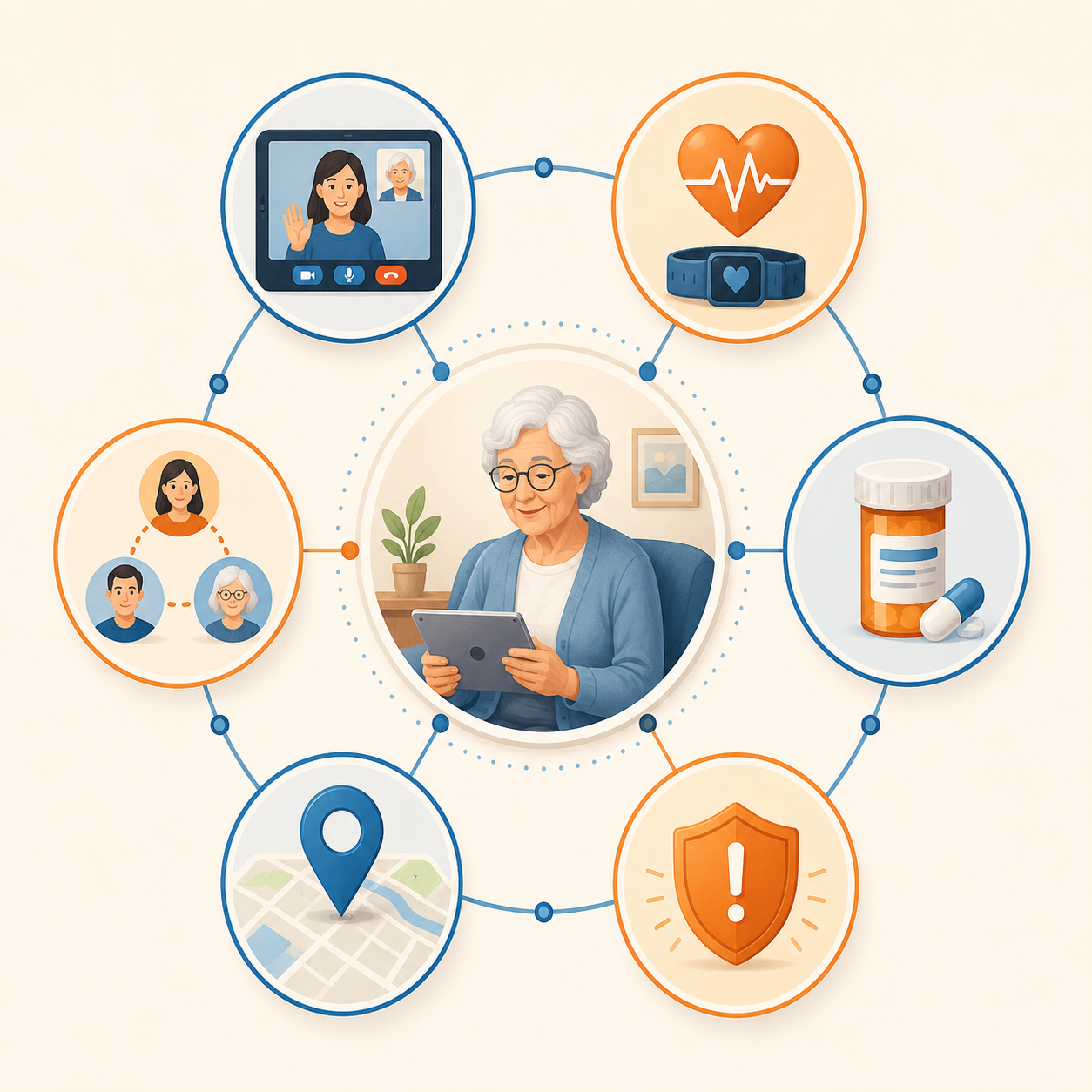 Decision map showing six remote monitoring tool categories for caregivers
